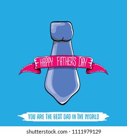 happy fathers day greeting card with cartoon color tie and ribbon with greeting text. fathers day vector label or icon isolated on blue background