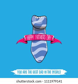 happy fathers day greeting card with cartoon color tie and ribbon with greeting text. fathers day vector label or icon isolated on blue background