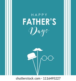 Happy Father's Day greeting card blue background with glasses, mustache , and hat template.Vector illustration. Designed for , flyer, cover, poster, brochure and prints.