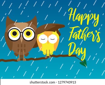 Happy Father's Day greeting card with bird, owl, illustration in vector. Fathers Day,  in vector. Cartoon style, good for greetings and holiday invitations