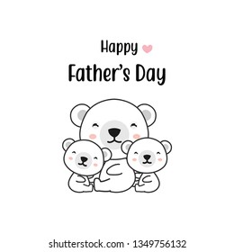 Happy Father's day greeting card with little polar bears and father.Vector illustration in cartoon style. For nursery, poster, print, card 