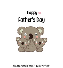 Happy Father's day greeting card with little bears and father.Vector illustration in cartoon style. For nursery, poster, print, card 