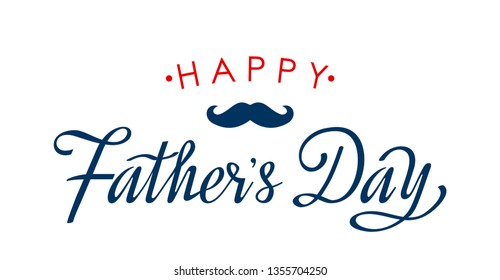 Happy Father's Day greeting card with inscription hand and mustache. flat vector illustration isolated on white background