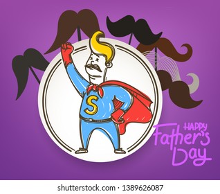 Happy fathers day greeting card with super papa hero