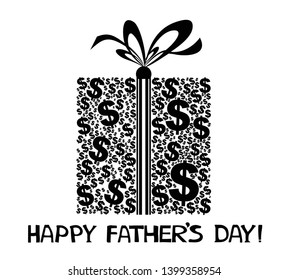 Happy Father's Day! Greeting card. Celebration white background with gift box and place for your text. Monetary concept. A cash gift or money. Pile of money with bow isolated on white background  