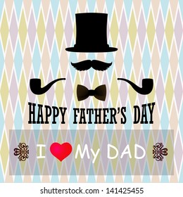 Happy Father's Day Greeting Card / Mustache bow tie and pipe design