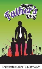 Happy Father's Day Greeting Card. Silhouette of father and son