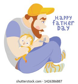 Happy Fathers Day greeting card. 
Father gaming with children. Vector characters usable for flyer, poster or banner. Modren brush textured
