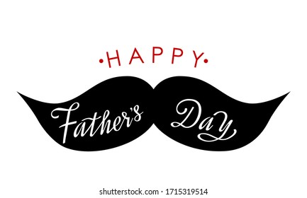 Happy Father's Day greeting card with inscription hand and mustache. flat vector illustration isolated on white background