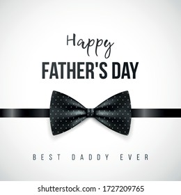 Tarjeta de felicitación del Día del Padre Feliz. Cartel vectorial con brillante corbata de arco negro y texto Mejor papá jamás.