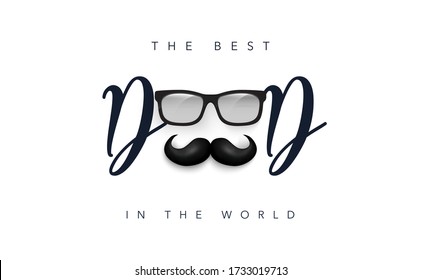 Happy Father's Day greeting card with glasses and mustache. Vector illustration background for sale, promotion, shopping, web, social media.