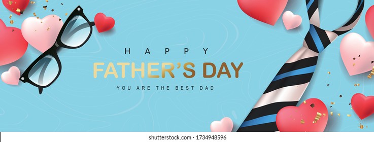 Happy Fathers Day greeting card background with hearts and male symbols. Vector illustration.