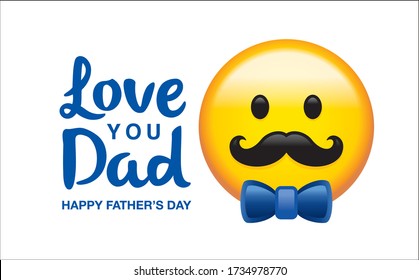 Happy Father's Day greeting card with a cute father emoji character and typography design