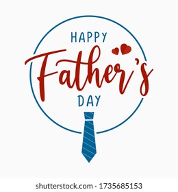 Happy Fathers day greeting card vector illustration. Celebration banner square design with tie and hand drawn typography, isolated on white background.