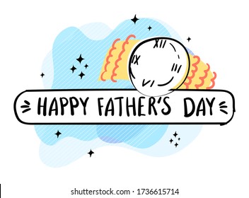 Happy Father's Day greeting card with hand lettering. Wrist watch as a symbol of a caring and strong father. Hand drawn stock vector illustration on the blue organic shapes background.