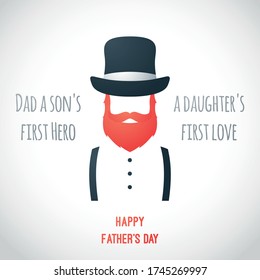 Happy Fathers day greeting card. Vector Fathers day banner with man in retro hat .