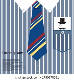 Happy fathers day greeting card with shirt and blue dot tie background. Vector template.