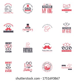 Happy Fathers Day Greeting Card. 16 Black and Pink Happy fathers day card vintage retro type font Editable Vector Design Elements