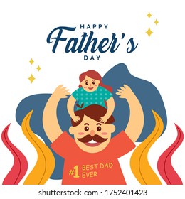 Happy Father's Day greeting card. Vector flat illustration. Calligraphy letter. leaf icon.
