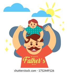 Happy Father's Day greeting card. Vector flat illustration. Calligraphy letter. leaf icon.