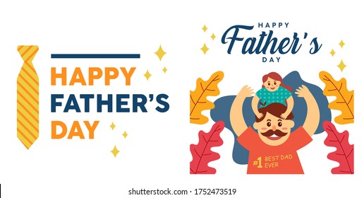 Happy Father's Day greeting card bundle . Vector flat illustration. Calligraphy letter.