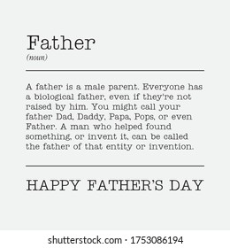 Happy father's day greeting card with father definition vector art. Father definition sign board vector.