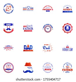 Happy Fathers Day greeting Card 16 Blue and red Calligraphy. Vector illustration. Editable Vector Design Elements