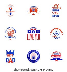 Happy Fathers Day greeting Card 9 Blue and red Calligraphy. Vector illustration. Editable Vector Design Elements