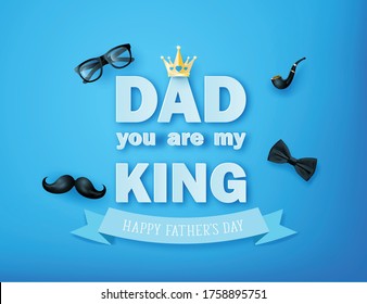 Happy Father's Day greeting card , poster or banner with icon decoration. Includes mustache, neck tie,glasses