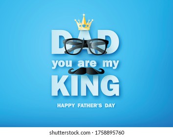 Happy Father's Day greeting card , poster or banner with icon decoration. Includes mustache, neck tie,glasses