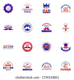 Happy Fathers Day greeting Card 16 Blue and red Calligraphy. Vector illustration. Editable Vector Design Elements