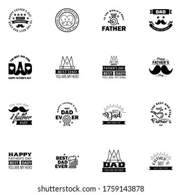 Happy Fathers Day greeting Card 16 Black Calligraphy. Vector illustration.  Editable Vector Design Elements
