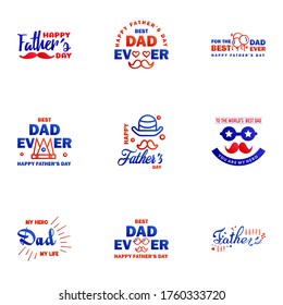 Happy Fathers Day Greeting Card. 9 Blue and red Happy fathers day card vintage retro type font Editable Vector Design Elements