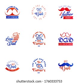 Happy Fathers Day greeting Card 9 Blue and red Calligraphy. Vector illustration. Editable Vector Design Elements