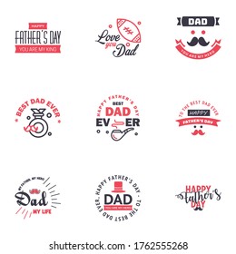 Happy Fathers Day Greeting Card. 9 Black and Pink Happy fathers day card vintage retro type font Editable Vector Design Elements