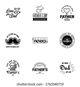 Happy Fathers Day Greeting Card. 9 Black Happy fathers day card vintage retro type font  Editable Vector Design Elements