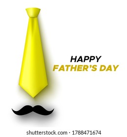 Happy Father's Day greeting card design. Yellow tie and mustache. Vector illustration.