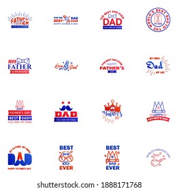 Happy Fathers Day greeting Card 16 Blue and red Calligraphy. Vector illustration. Editable Vector Design Elements