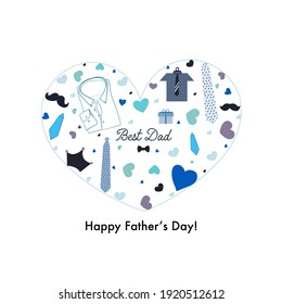 
Happy Father's Day greeting card made of symbols. Shirt, tie, gift box and hearts.