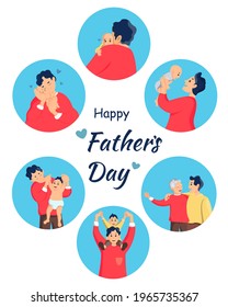 Happy Father's Day greeting card. Father and son. Vector illustration for postcards, posters, banners