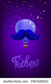Happy fathers day greeting card with air balloon and blue moustache