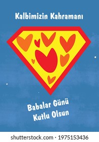 Happy Fathers Day greeting card. Blue background.Turkish 'Babalar Günü Kutlu Olsun'