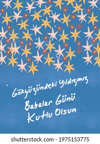Happy Fathers Day greeting card. Blue background.Turkish 'Babalar Günü Kutlu Olsun'