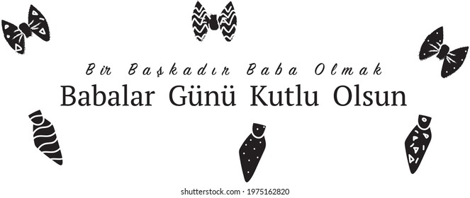 Happy Fathers Day greeting card. Blue background. Turkish 'Babalar Günü Kutlu Olsun'