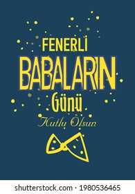 Happy Fathers Day greeting card. Blue background. Turkish 'Babalar Günü Kutlu Olsun'