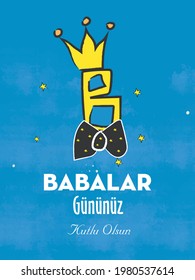 Happy Fathers Day greeting card. Blue background. Turkish 'Babalar Günü Kutlu Olsun'