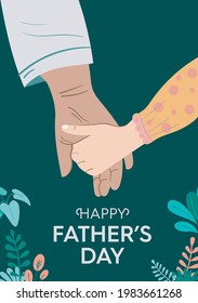 Happy Father's Day greeting card. father and son, father and daughter vector illustration.