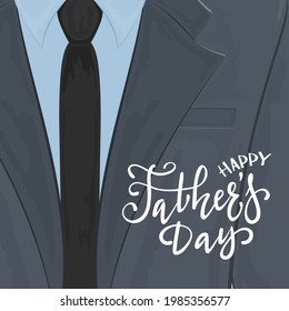 Happy Fathers Day greeting card. The concept of best dad in a black suit and tie, can be used for holiday design, cards, posters, banners and clothing design, illustration.