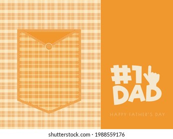 Happy Father's Day Greeting Card With Patch Pocket On Orange Background.