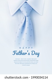 Happy father's day greeting card with realistic white shirt and blue tie. Vector illustration	